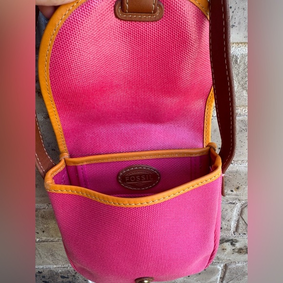 FOSSIL Austin Small Flap Pink Canvas Crossbody Bag - Picture 10 of 14